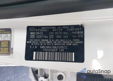 2021 Hyundai Elantra Hybrid Blue z USA, uszkodzony, nr VIN KMHLM4AJ6MU008632